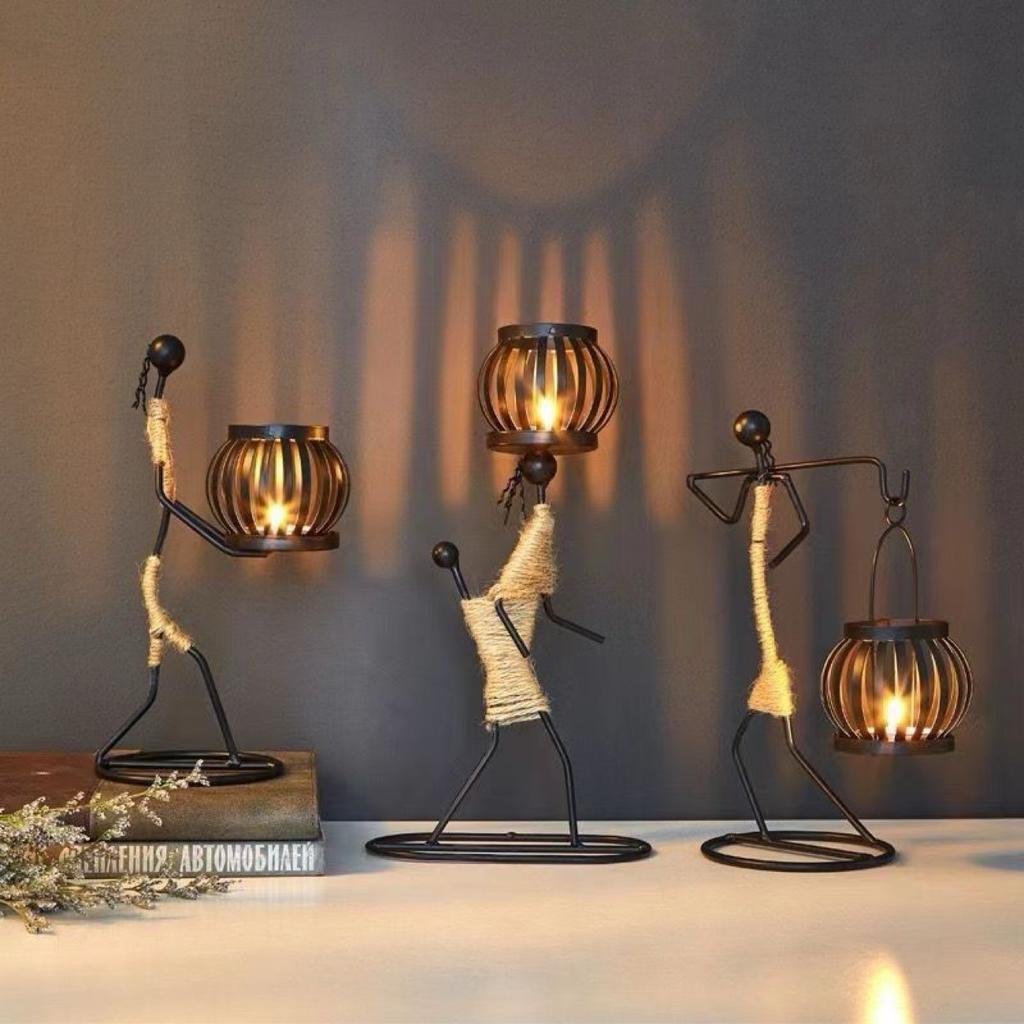 Nordic Metal Candle Holder – Handmade Abstract Character Candlestick for Home or Wedding Decor