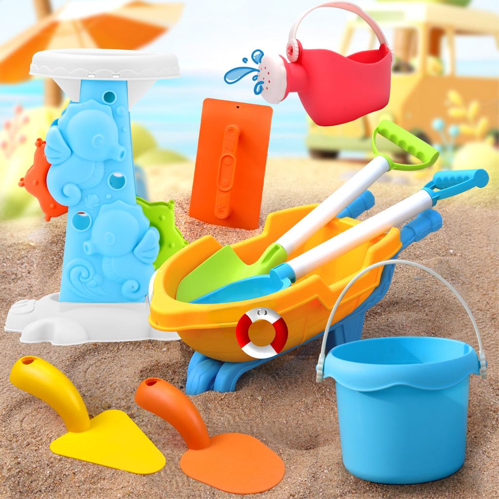 Children's Beach Toy Set, ATV, Sand Digging and Water Toy, Beach Bucket, Hourglass, Shovel, Beach Sand Play Tool Random Colors