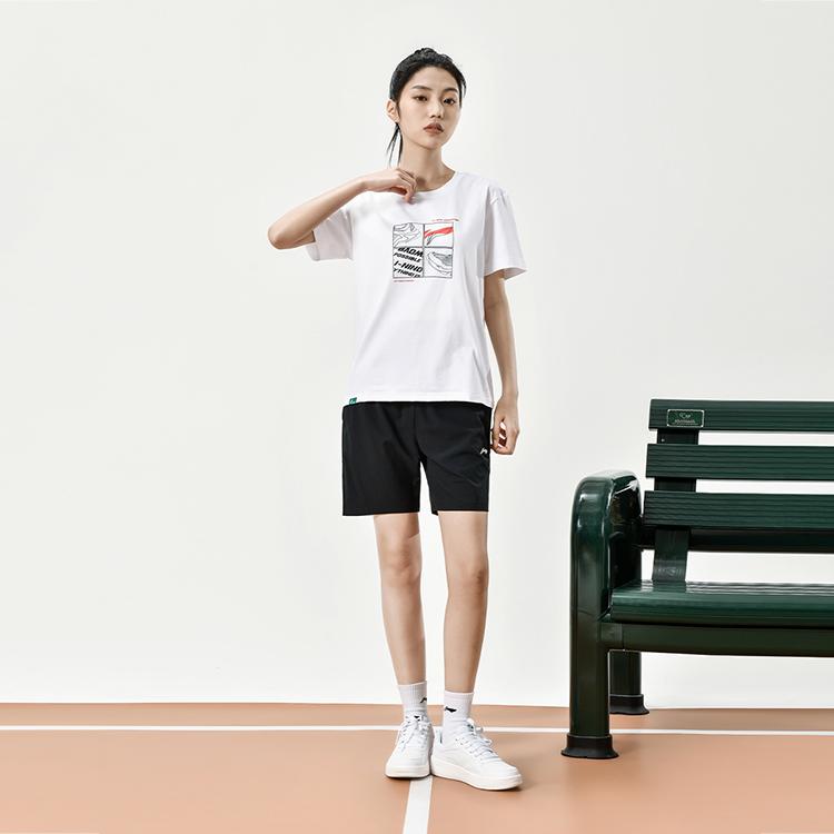 Li Ning Badminton Series Sa Culture Series Letter Ronde Hals Pullover Korte Mouw T-Shirt Unisex Tops Standaard-Wit AHSU463-2