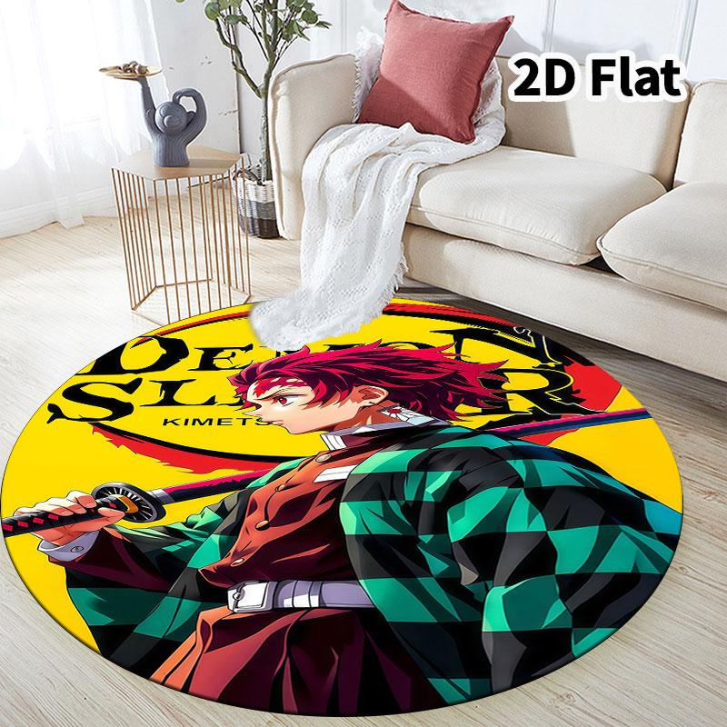 Demon Slayer Kimetsu No Yaiba Round Area Rug Carpet Rug For Living Room Bedroom Sofa Playroom Decor Nonslip Floor Mat