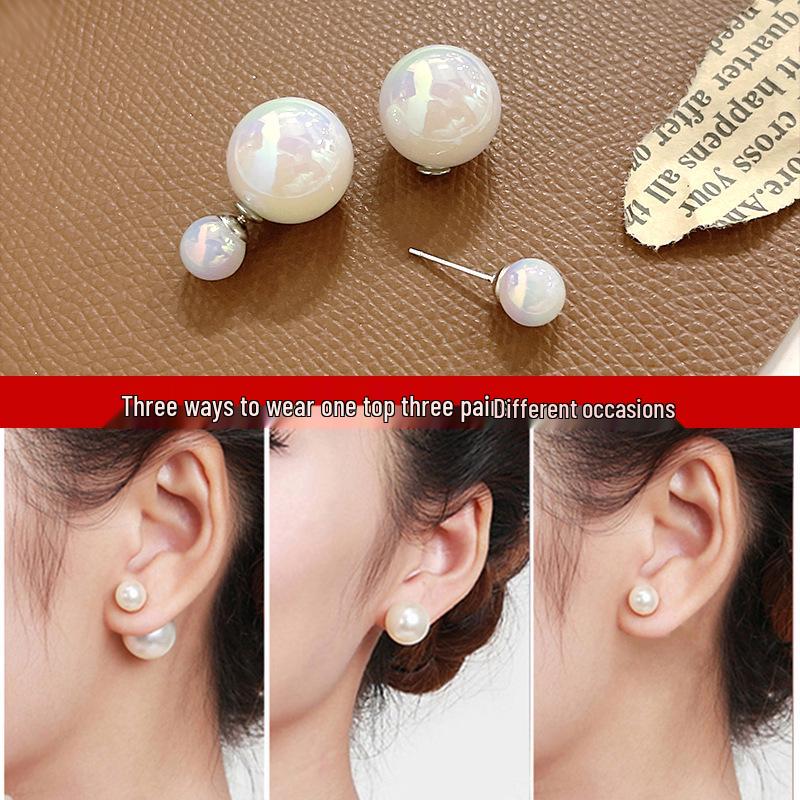 Versatile 925 Silver Pearl Bow Stud Earrings with Double-Sided Tassels