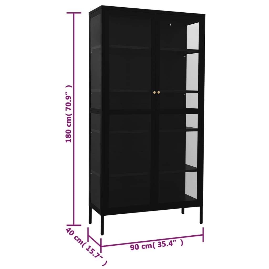 Black Display Cabinet 90x40x180 cm Steel and Tempered Glass
