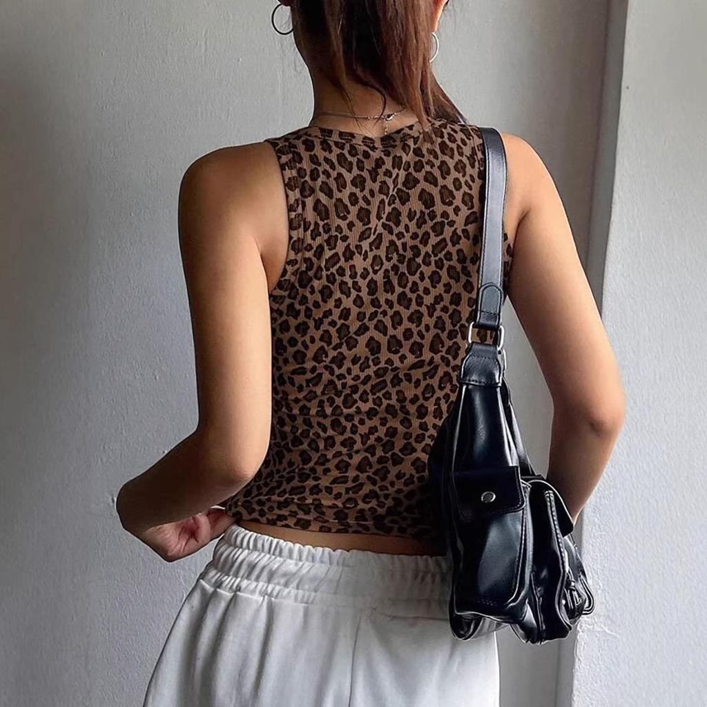 European/American Leopard Print Trendy Slimming Sleeveless Vest