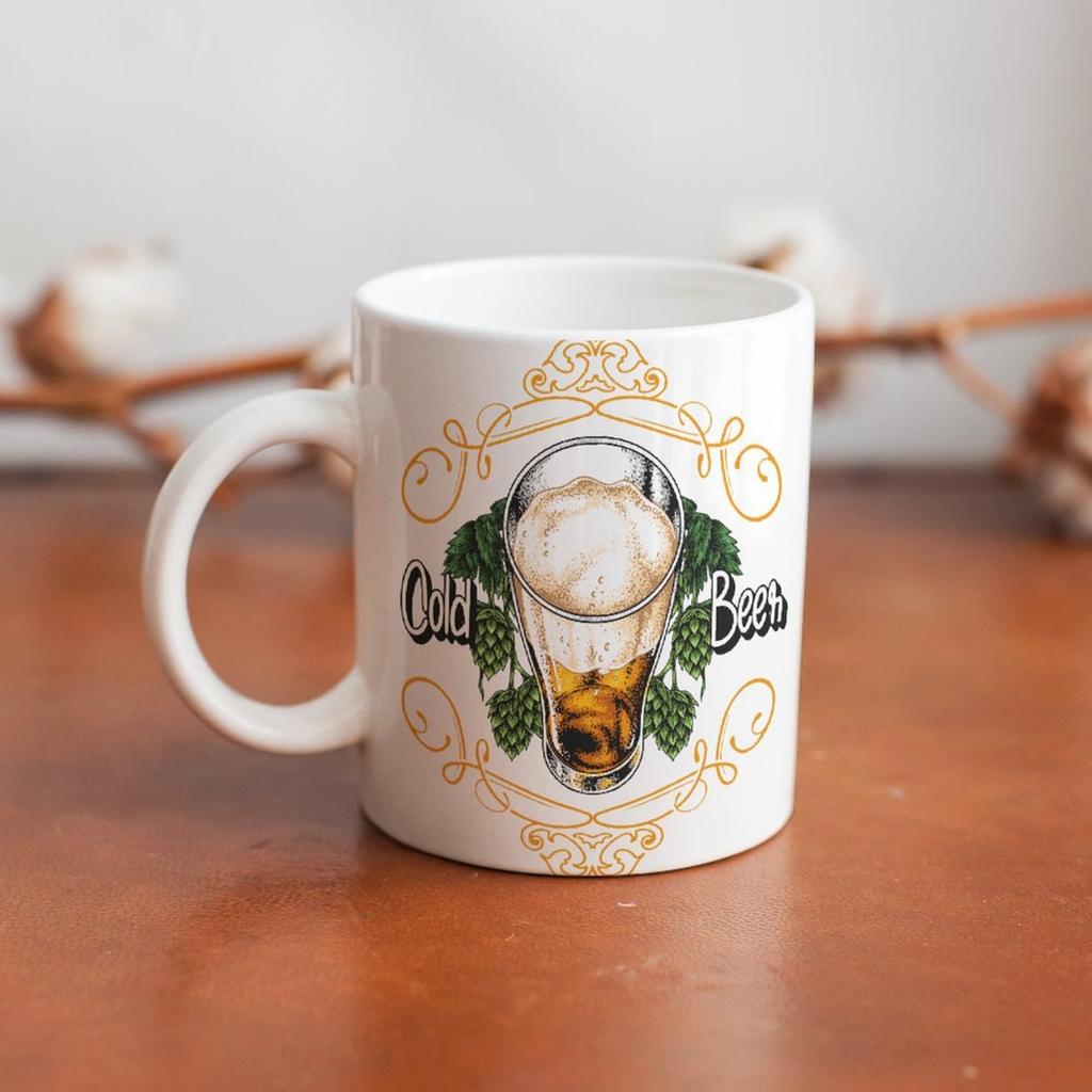 1pc 11oz Double-Sided Printed Mug for Beer Fans, Simple Ceramic Daily Cup, Perfect for Home Kitchen and Fun Gift Moments