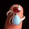 Larimar Red Garnet Gemstone Ring, 925 Sterling Silver Ring, Cat Ring