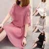 Frauen Frühling Sommer Kurzarm Hohe Taille A-linie Chiffon Kleid