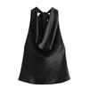 Kaslead New Arrival Women's Clothing Fashion Style Silk Satin Texture Hanging Collar Tops 8432331