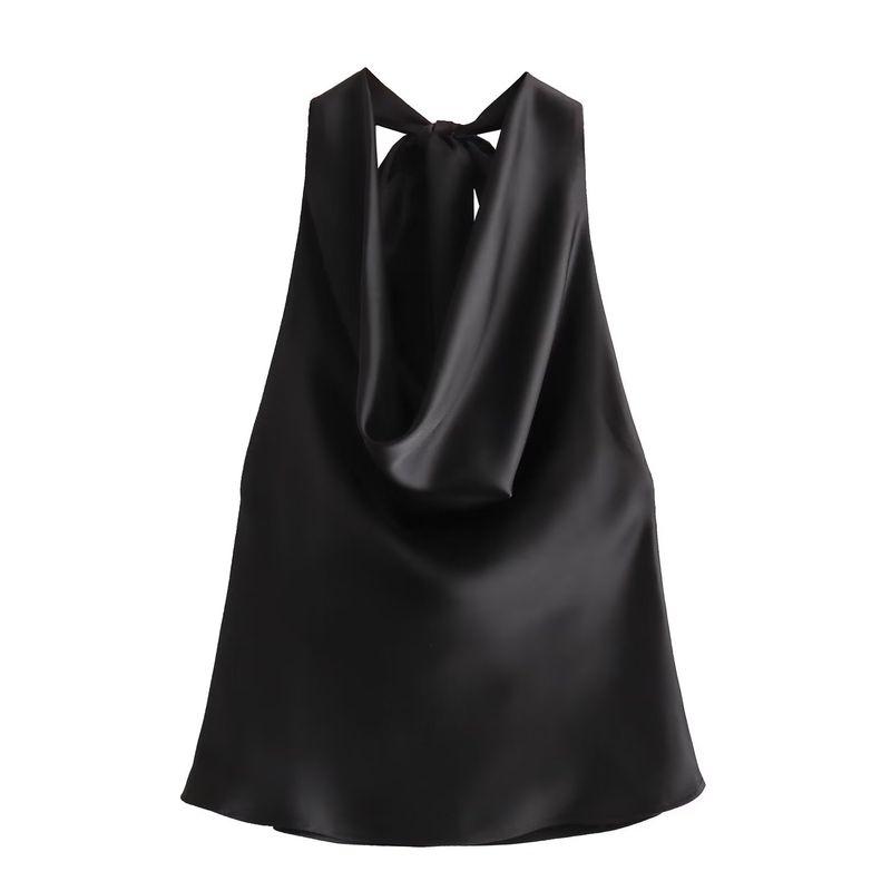 Kaslead New Arrival Women's Clothing Fashion Style Silk Satin Texture Hanging Collar Tops 8432331