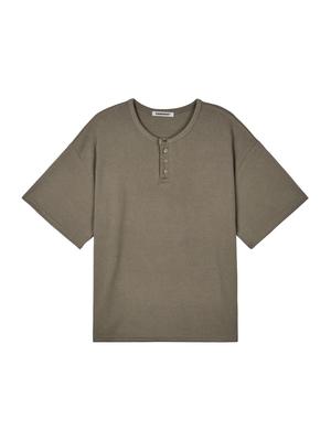 PRIMEMENT Henley Neck Button T-Shirt Brown
