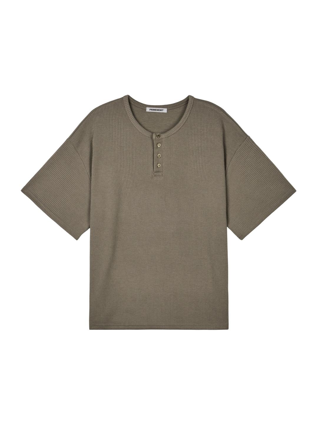 Primoment Henley Neck Button T-Shirt Brown F