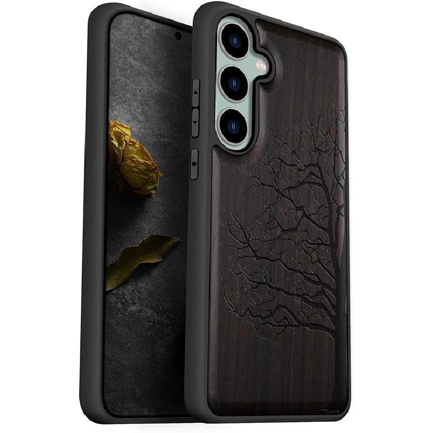 

Деревянный чехол Carveit для Galaxy S23 FE [Натуральное дерево и черный мягкий ТПУ] Ударопрочная защитная крышка Уникальный деревянный дизайн Совместим с S23 FE Galaxy S23 FE (6.4 inch)