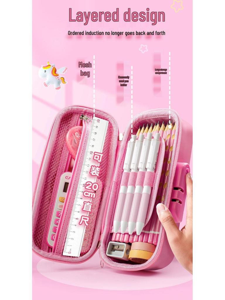 Piórnik 3D z zamkiem na hasło o dużej pojemności dla szkoły podstawowej i przedszkola - Uroczy, kreatywny, wielowarstwowy design