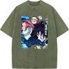 Anime Demon Slayer Tomioka Giyuu Akaza Graphic Tee Men Women Retro Washed T-shirts Cotton Manga T Shirt Harajuku Casual Tshirt