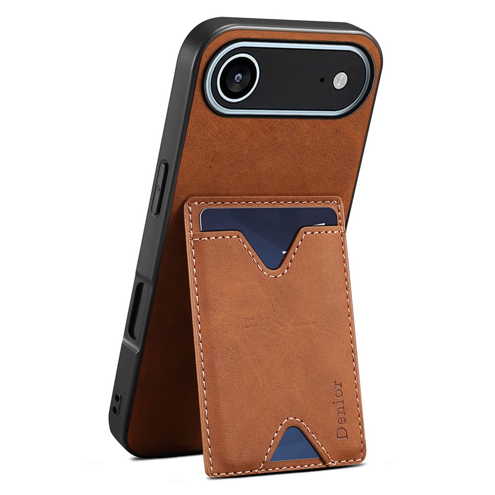 

DENIOR For iPhone Air Case Card Holder Kickstand Leather+PC+TPU Phone Cover