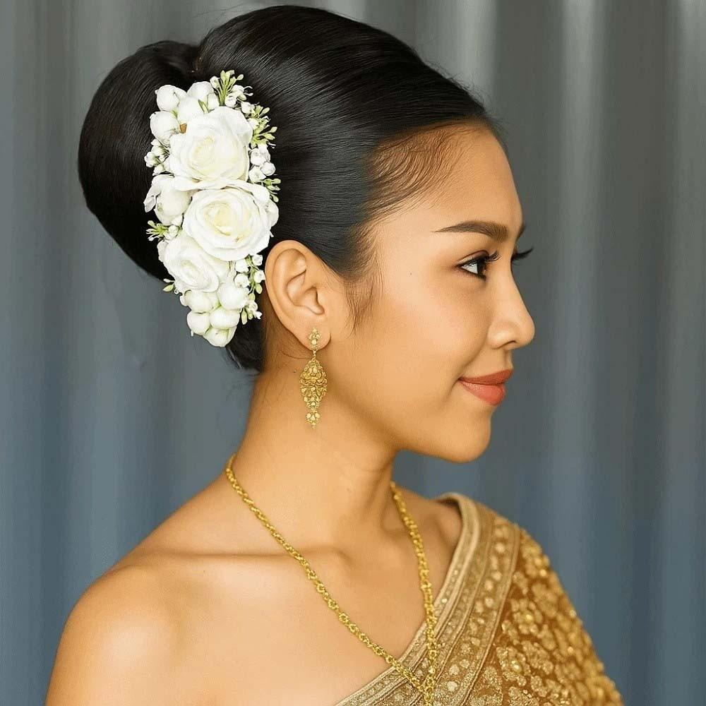 Sweet Rose Hair Comb Thai Style Chignon Hair Clips Handmade Flowers Hairpin Daily