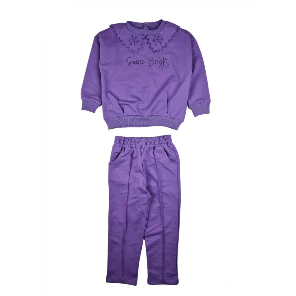 Costum cu broderie din dantelă cu guler sezonier pentru fete Shine Bright