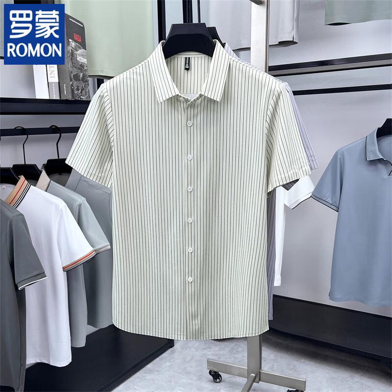 

ROMON 2026 Men s Summer Striped Short Sleeve Shirt 185