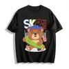 Kids Skateboard Bear Print T-shirt Boys Girls Fun Street Style Casual Short Sleeve Cool Sports Top Pure Cotton T-shirt