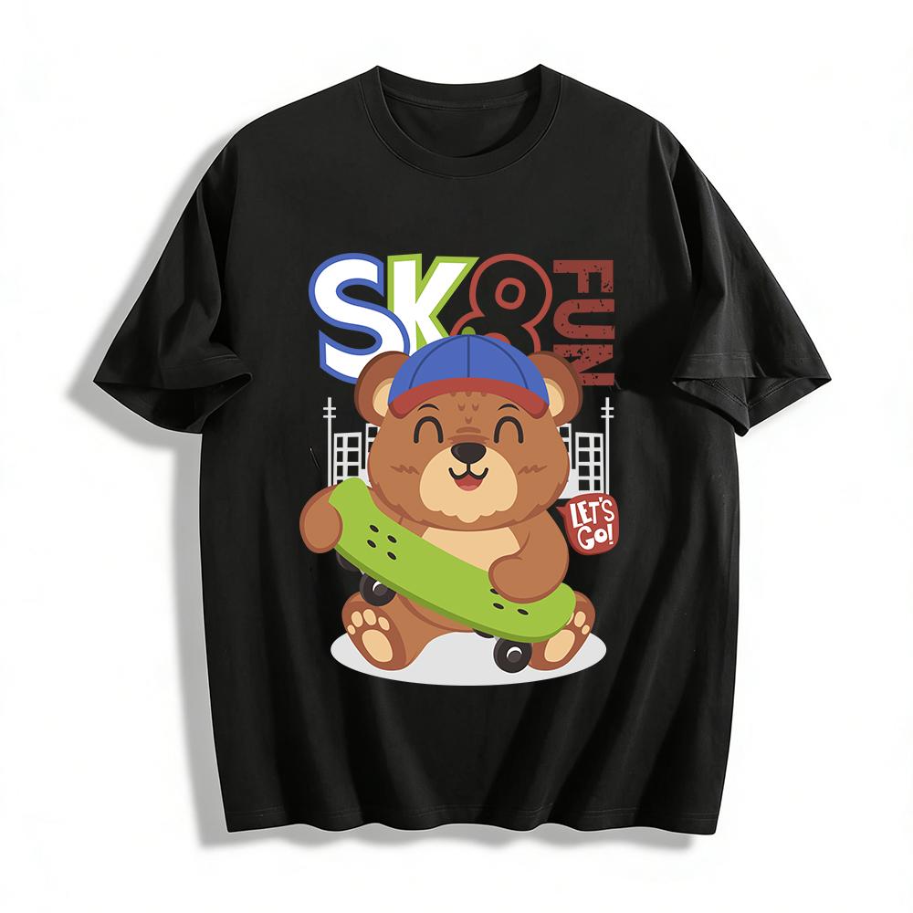 

Kids Skateboard Bear Print T-shirt Boys Girls Fun Street Style Casual Short Sleeve Cool Sports Top Pure cotton T-shirt XXS