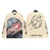 Unisex Vintage Skull Print Washed Cotton Long Sleeve Hoodie Streetwear Loose Fit