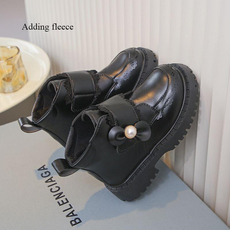 Children's Fashionable Ankle Boots for Autumn and Winter, Sweet Fleece Soft-soled Leather Boots for Girls