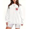 Heart Print Crew Neck Long Sleeve Ladies Casual Fleece Loose Pullovers Long Sleeves Women’s