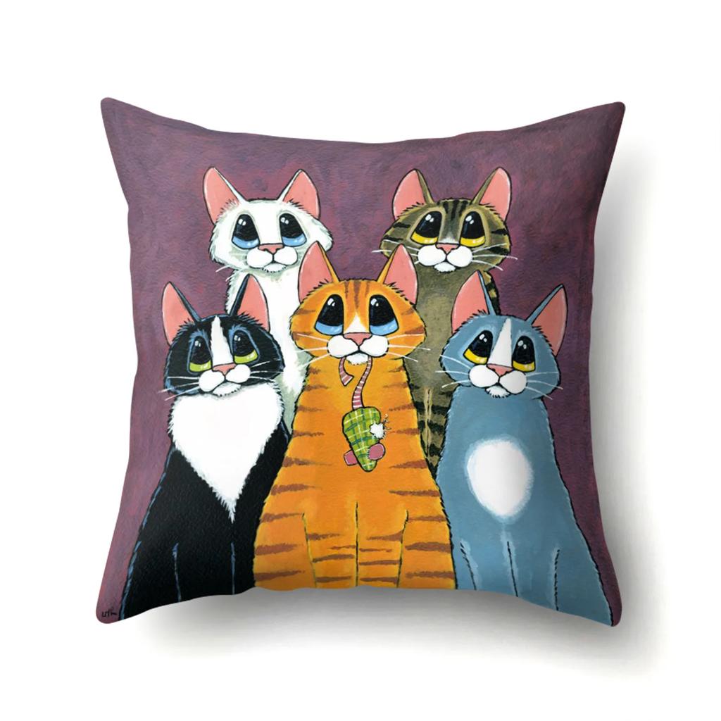 Polyester Überwurfskissenbezug Heimdekoration Überwurfskissen Auto Überwurfskissen Schöner Tier Katze Druck Kissenbezug