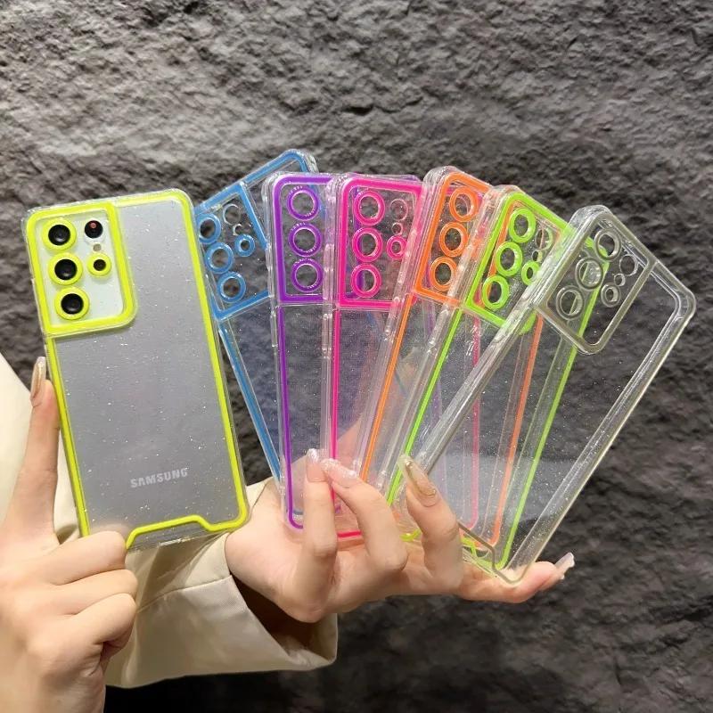 Night Light Luminous Bling Glitter Clear Case for Samsung Galaxy S22 S24 Ultra S23 Plus S21 FE Glowing Silicone Soft Cover