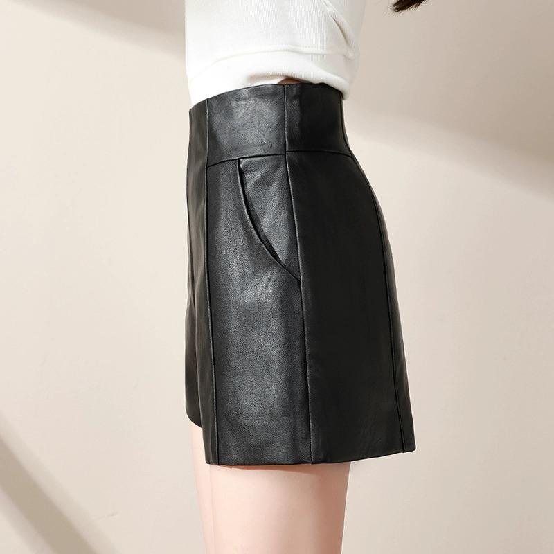 High Waist PU Leather Shorts - 2023 Autumn/Winter Slim Fit, Wide Leg Boot Cut, Loose Outerwear, Black