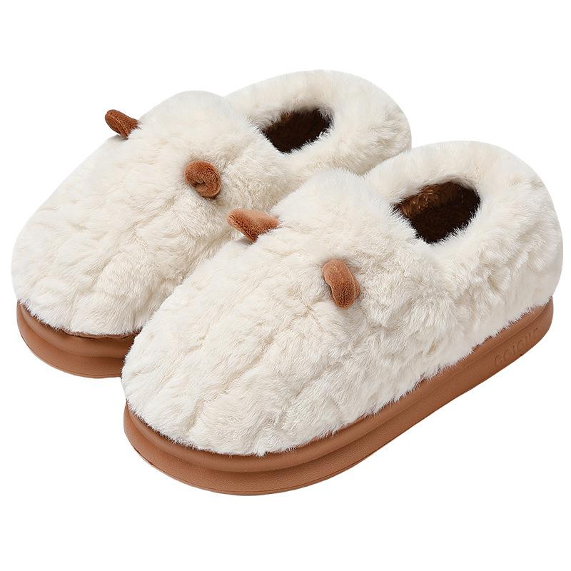 Bag heel cotton slippers winter cute cartoon plush warm wool slippers non-slip home cotton shoes autumn and winter