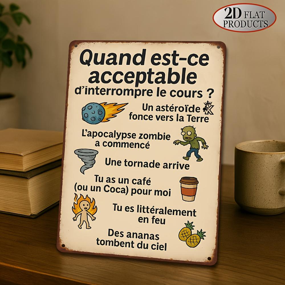 

Metal Tin Sign Retro French Humor Wall Art with Astronaut Zombie Tornado Coffee Designs Classroom Home Library Decor 20x30cm（7.8x11.8inch）