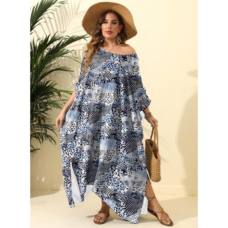 

Платье больших размеров для женщин с нестандартным принтом, свободный верх, пляжное, для отдыха, с разрезом, длиной до пола M