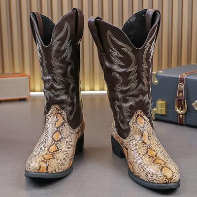 Autumn Winter Brown High Boots Men Fashion Western Cowboy Boots for Men Comfortable Slip-On Leather Long Boot Man Botas De Cuero