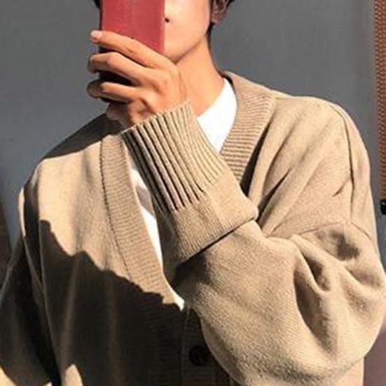 Pánské pletené zboží s výstřihem do V, dlouhými rukávy, žebrovaným lemem, zesílené, pánské podzimní zimní jednobarevné pletené sako s knoflíkovým zapínáním