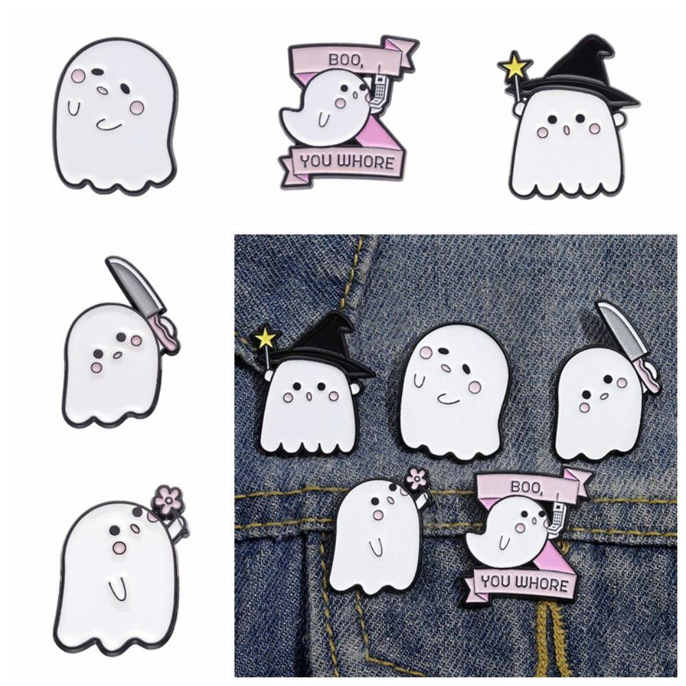 Cartoon Little Ghost Brooch Enamel  Sweet   Halloween Decoration
