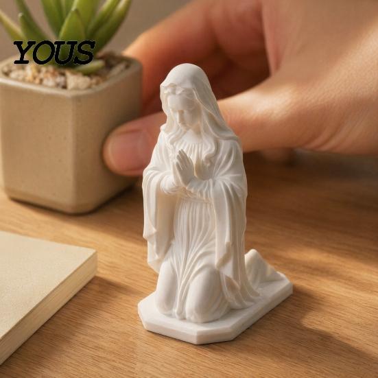 Durable 3D Printed Figure Western Realistic Ornament, Compact Sculpture, Matte White Hexagonal Base Ornament PLA Statue, Stable Decorative Religious