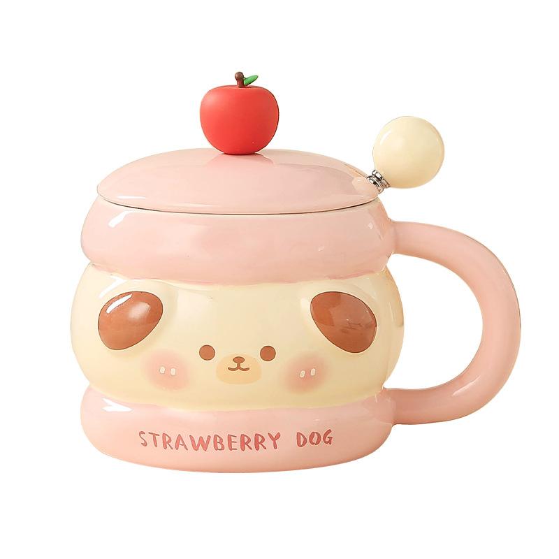 Mug with Lid Spoon Cartoon Water Cup for Household High Value Ceramic Cup Exquisite Wedding Souvenir Gift