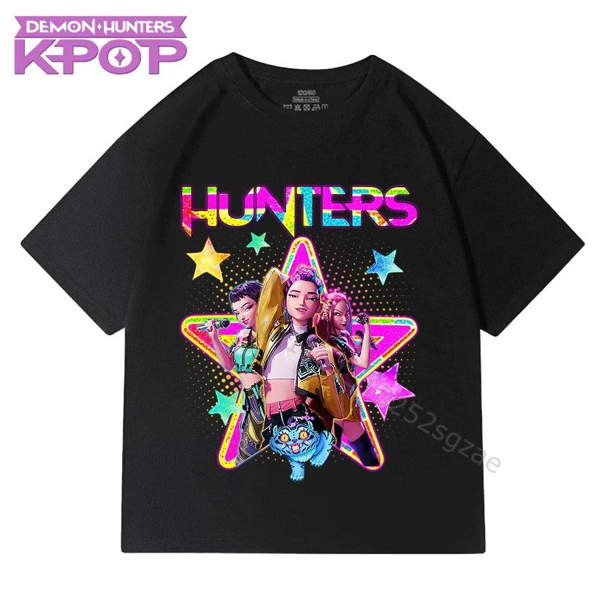 Boys and Girls Children Cotton T-Shirts with KPop Demon Hunters Cartoon Cute Fashionable Print Top
