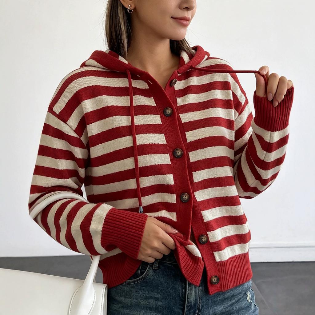 Women's Cardigan, Striped, Color-Block, Long Sleeve for Spring and Fall