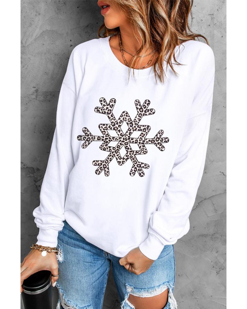 Azura Exchange Leopard Snowflake Pullover Sweatshirt