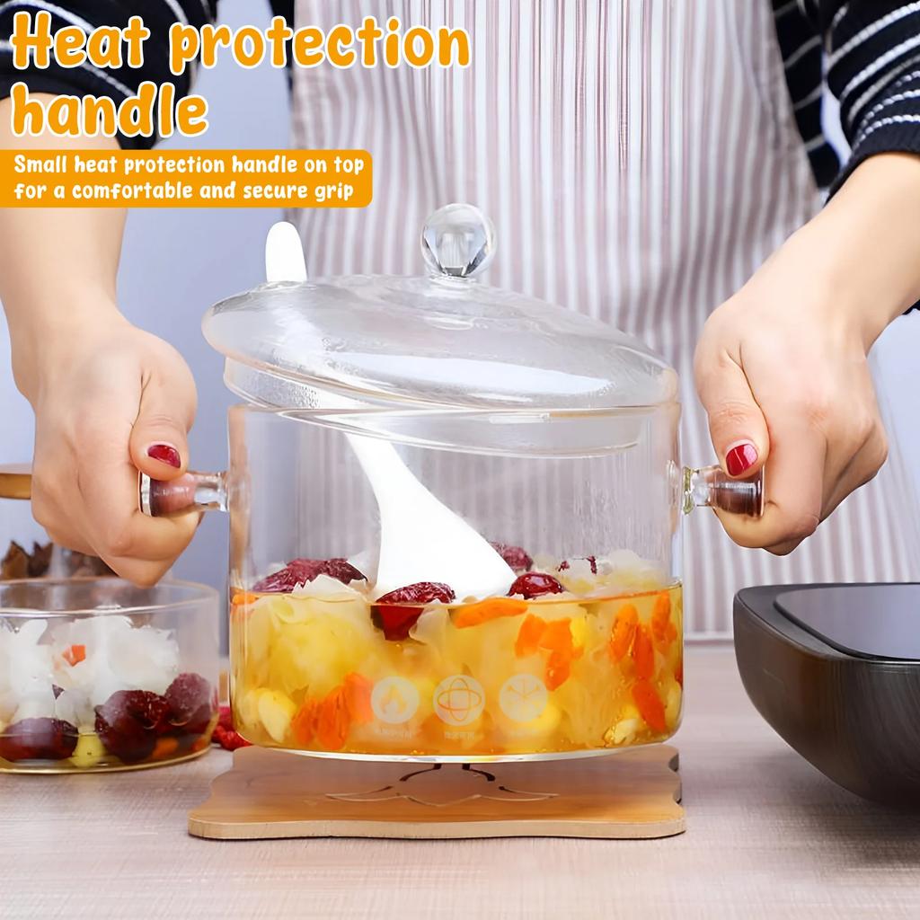 Clear Cooking Pot with Lid and Brush 1500ml Glass Simmer Pot Borosilicate Glass Clear Cookware Nonstick for Pasta Noodle Soup
