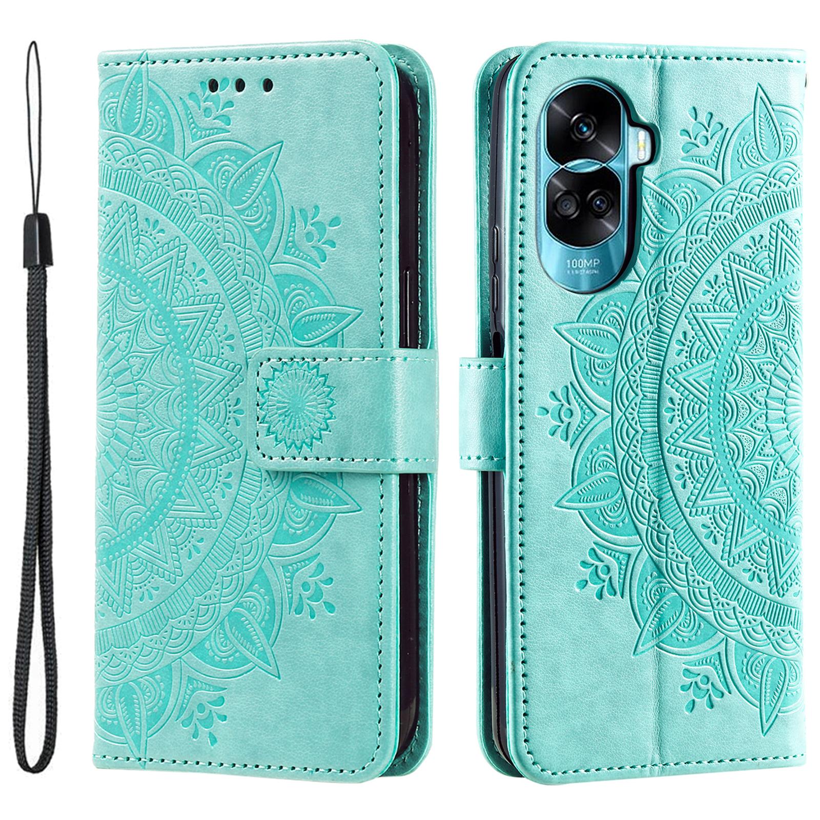 

Для Honor 90 Lite 5G/X50i 5G Шкіряний чохол-гаманець для телефону з тисненням квітки мандали Чохол-підставка з ремінцем Green