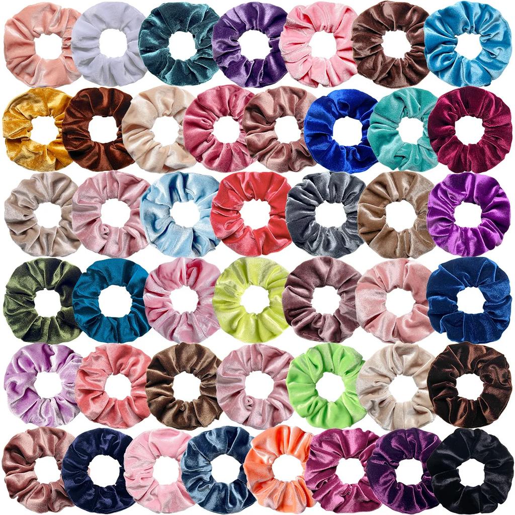 12pcs Vintage Women Pink Velvet Scrunchies Baby Girls Headwear White Black Blue Green Elastic Hair Bands Kids Hair Accessories