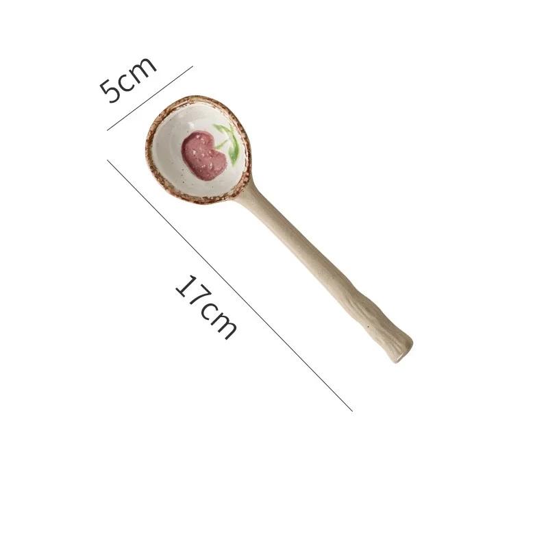 Ceramic Small Soup Spoon Japanese Style Stoneware Spoon Long Handle Spoons Household Cute Creative Spoons Kitchen Tableware