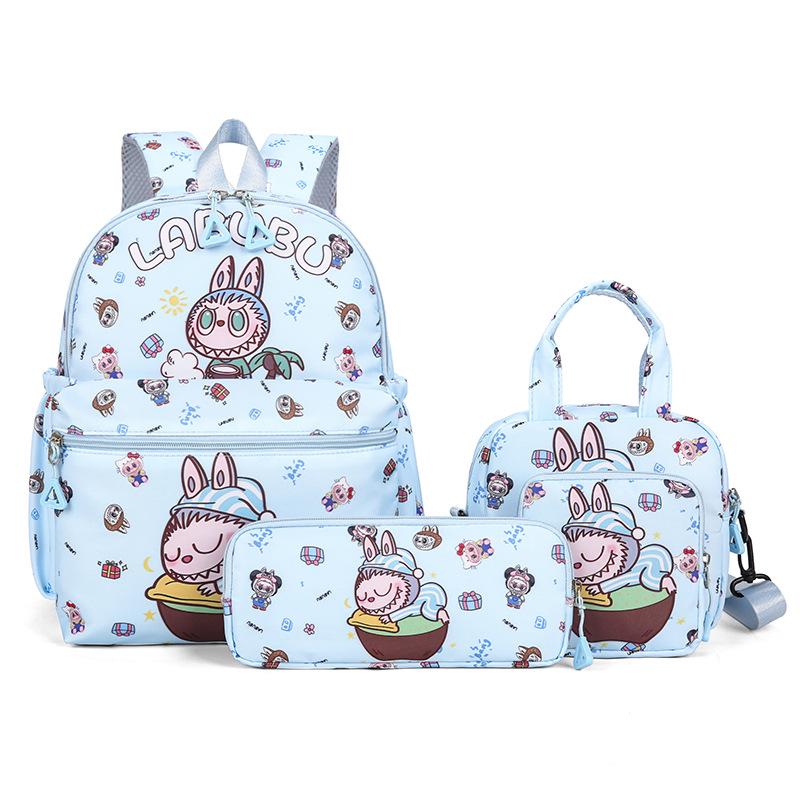 Conjunto de Mochila de 4 Peças LABUBU Desenho Animado Estampa Fofa para Meninas - Mochila Escolar para Ensino Fundamental
