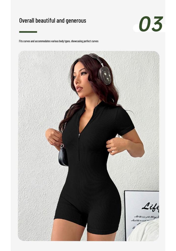 Seamless Cross-Zip Short Sleeve Yoga Jumpsuit
