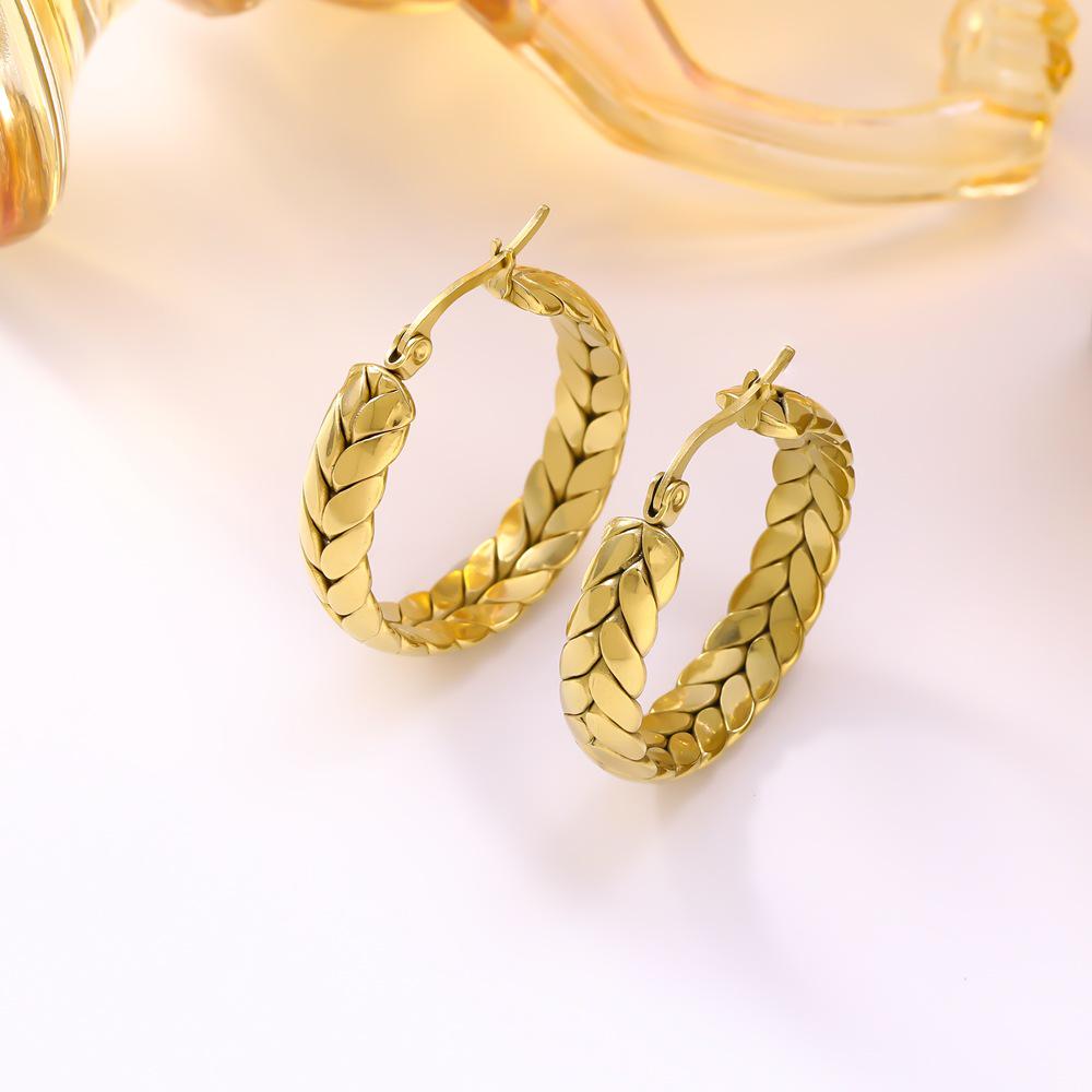 European Luxury Geometric Wheat Ear Stainless Steel Earrings for Women