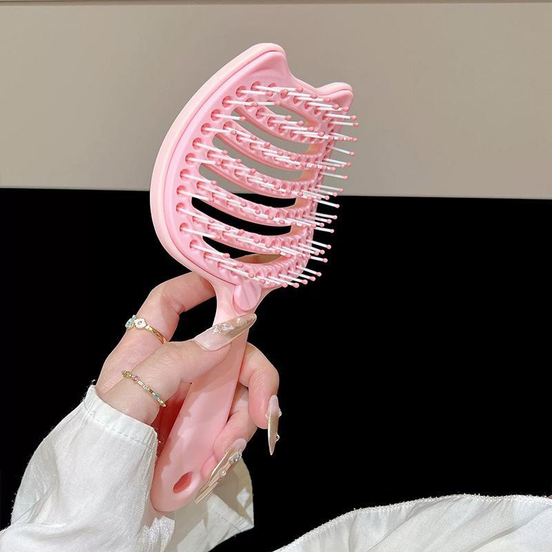 Cute Cat Ear Detangling Hair Brush Self Cleaning Design Soft Massage Bristles For Daily Hair Care Home Travel Use