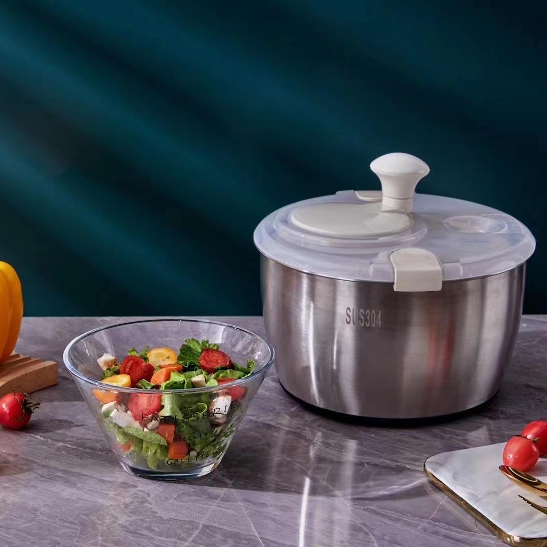 

5l Stainless Steel Salad Spin Dryer Large Capacity Drain Basket Commercial Food Dehydrator Detachable Design Easy Cleaning Kitchen Tool срібний