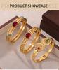 Retro Gold-Plated Titanium Steel Bracelet with Inlaid Natural Stone and Hollow Design for Women